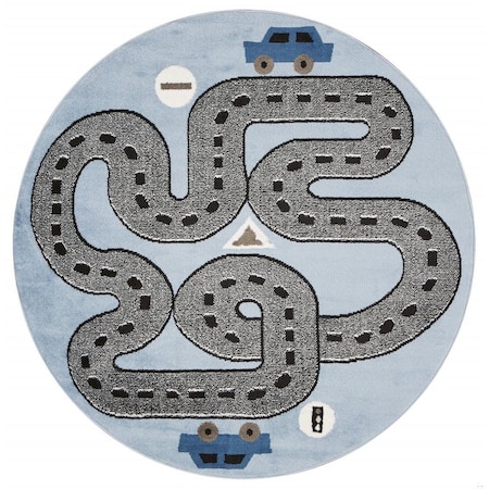 Homeroots 5 ft. Round Blue Imaginative Racetrack Area Rug 396315